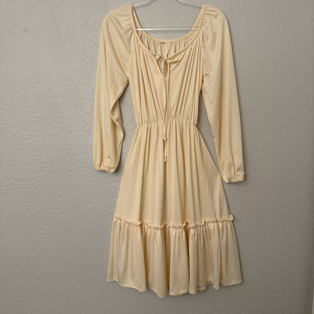 Vintage 1970s Cream Long-Sleeve Boho Prairie Dress